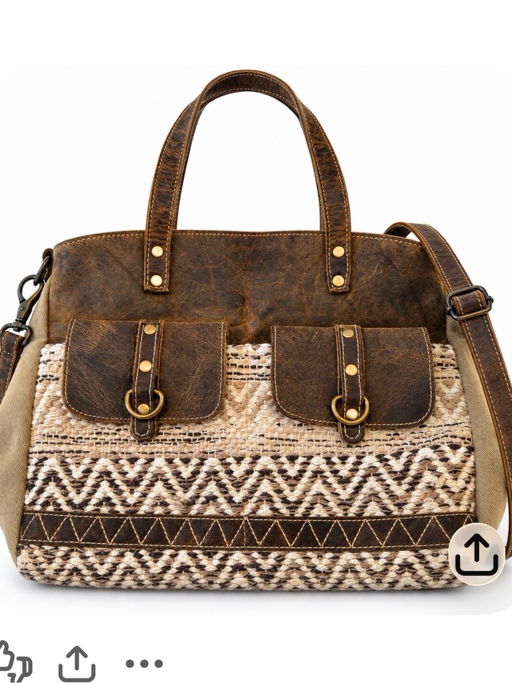 Myra Bag Leather Woven Rug Tote Crossbody Western Boho Purse